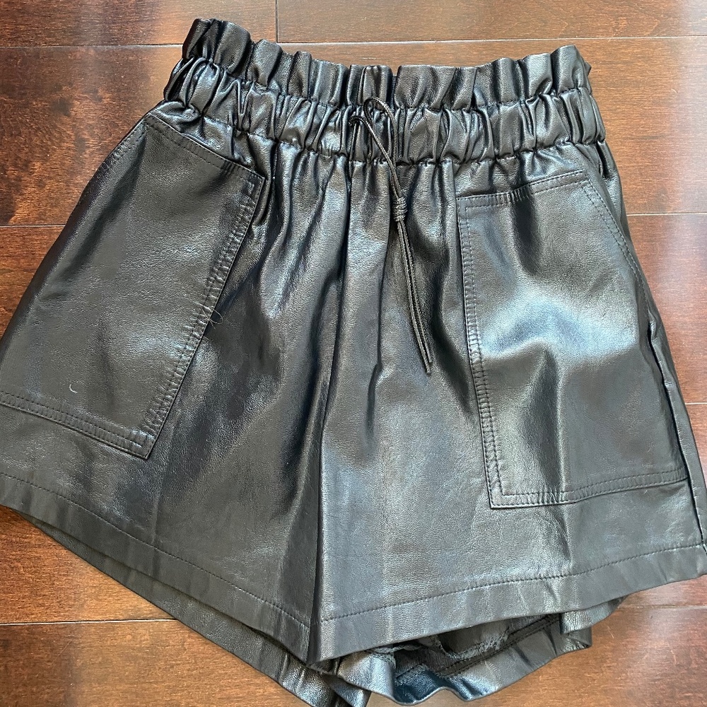 Black Leather High-Waisted Shorts